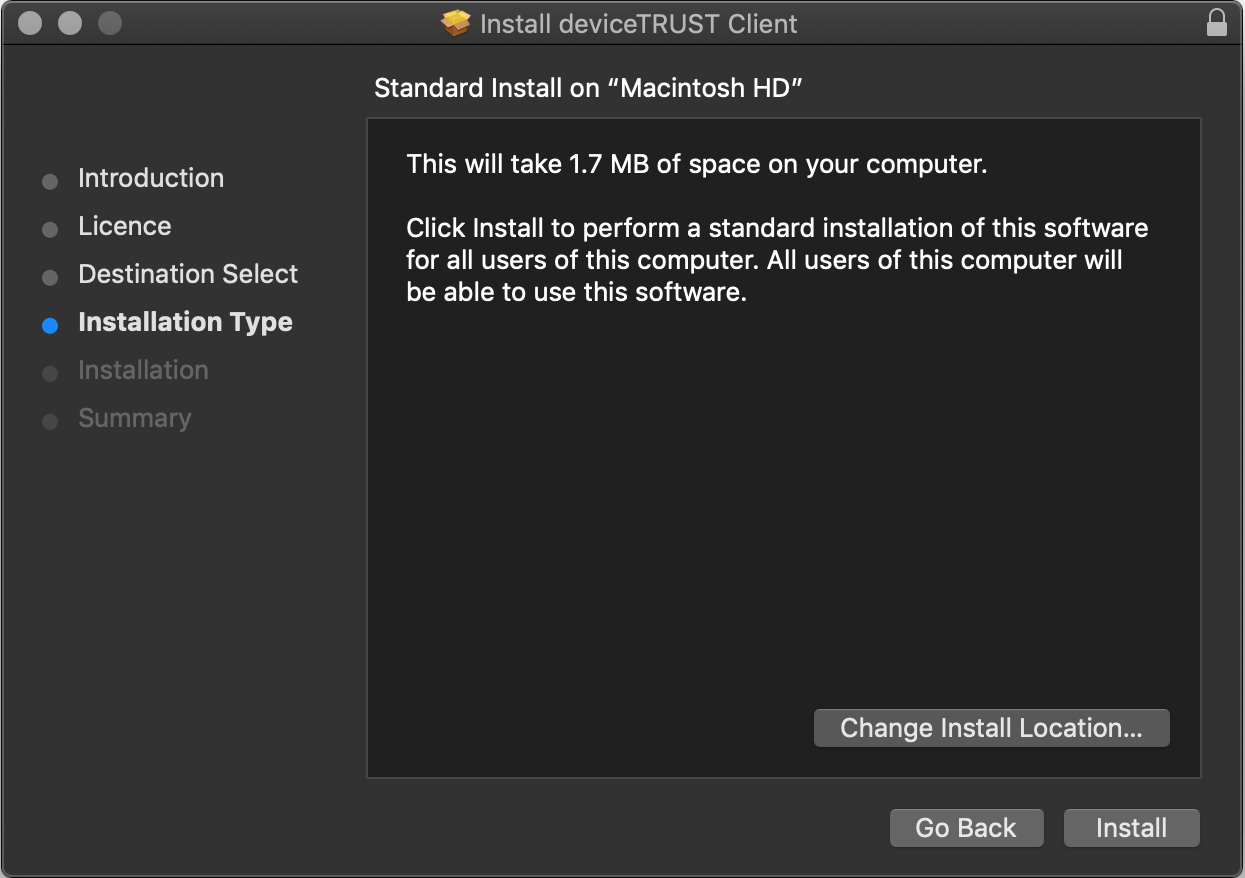 macOS Client Installer - Type