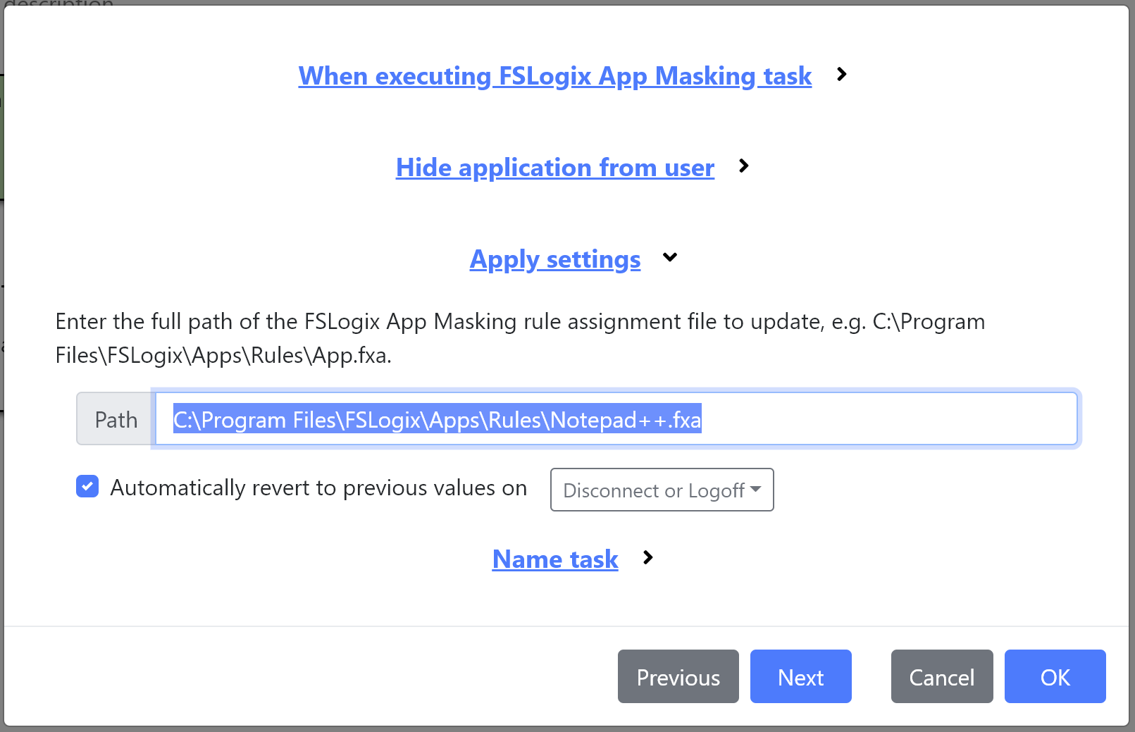 Configuring an FSLogix App Masking Task