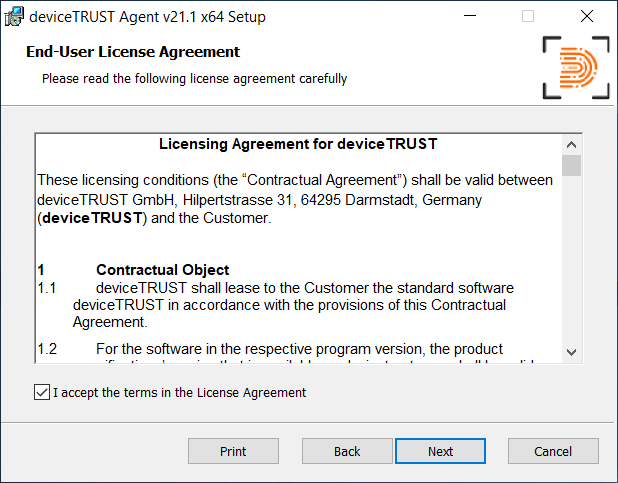 Agent Installer - License Agreement