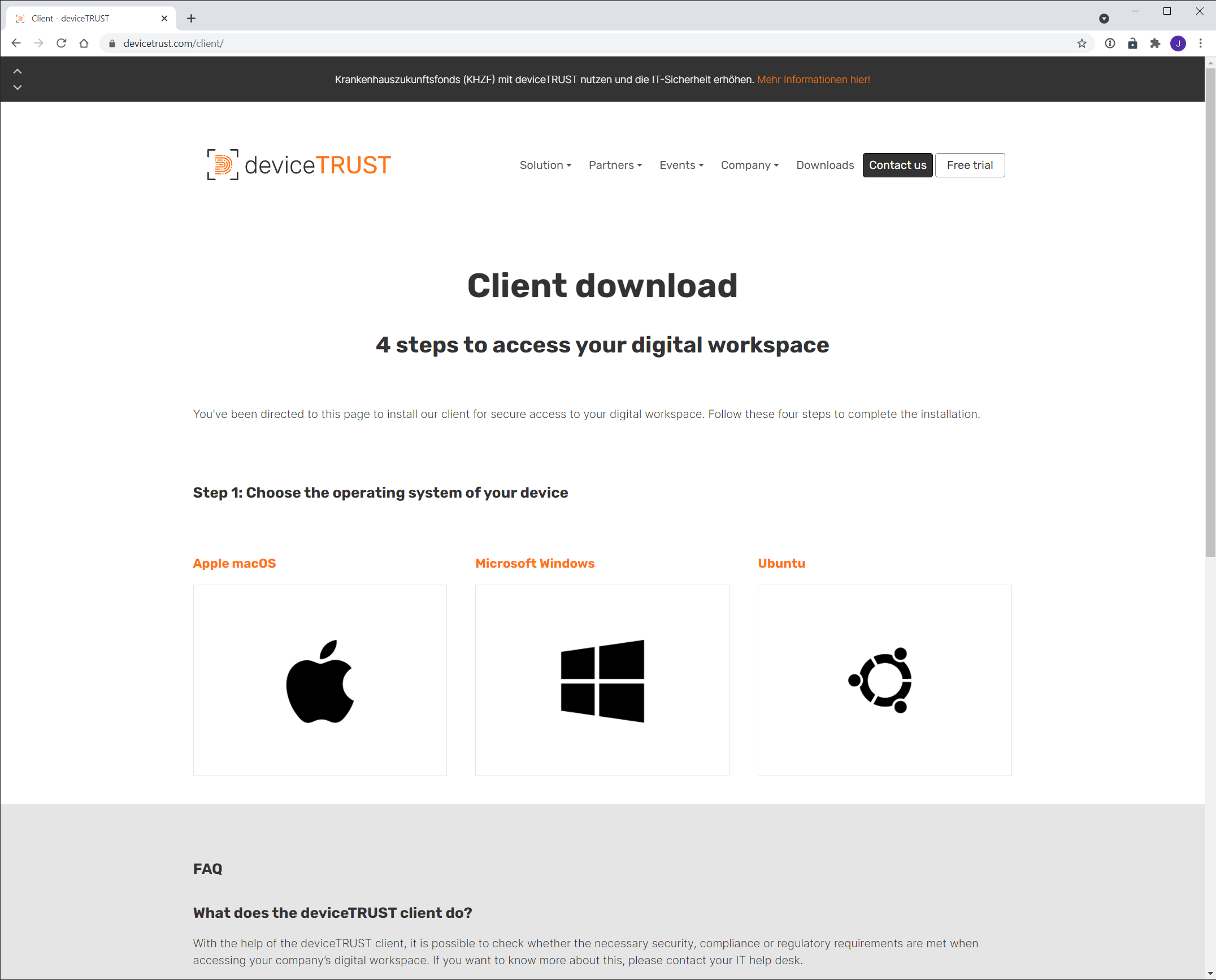 The deviceTRUST Client Extension Download Page