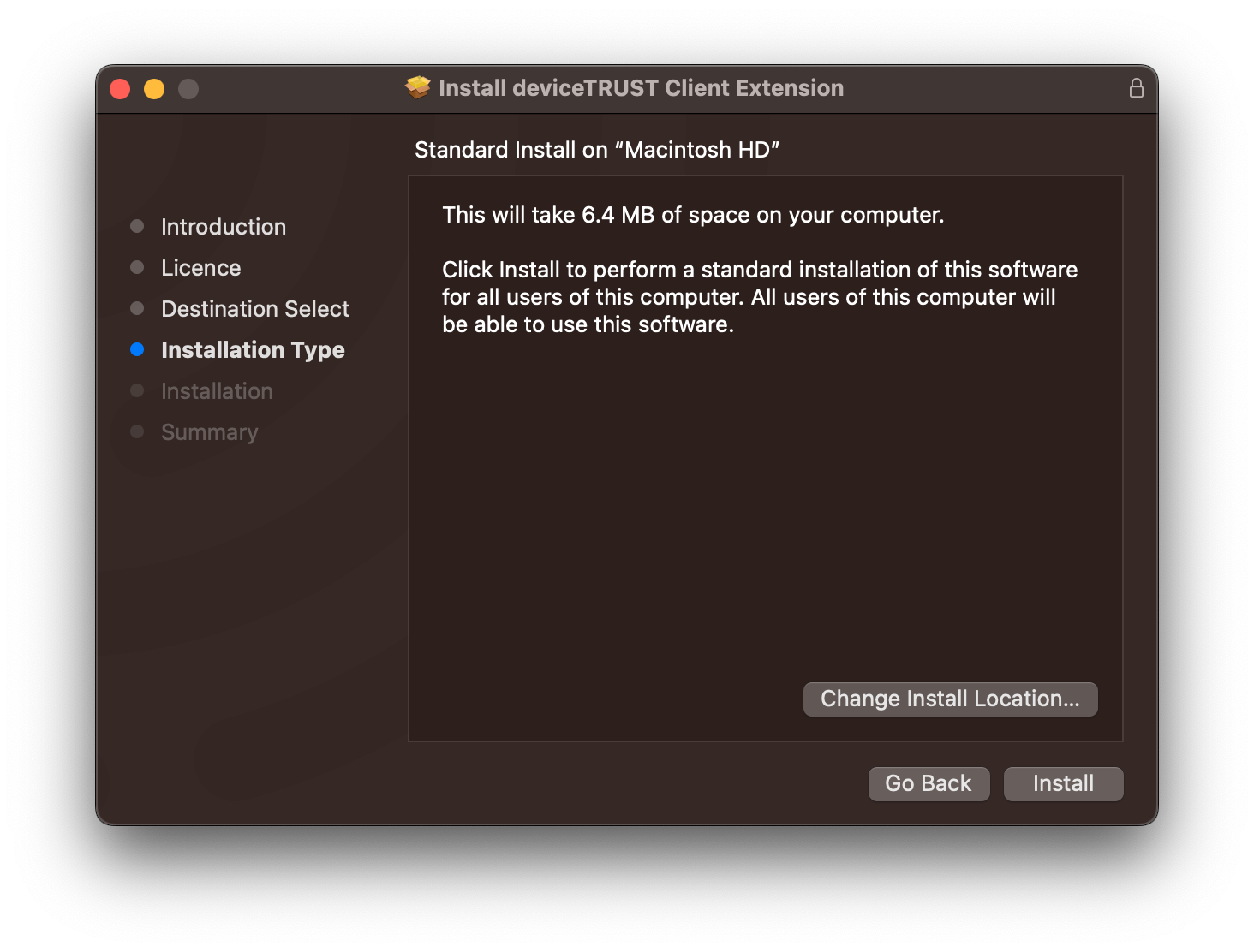 macOS Client Installer - Type