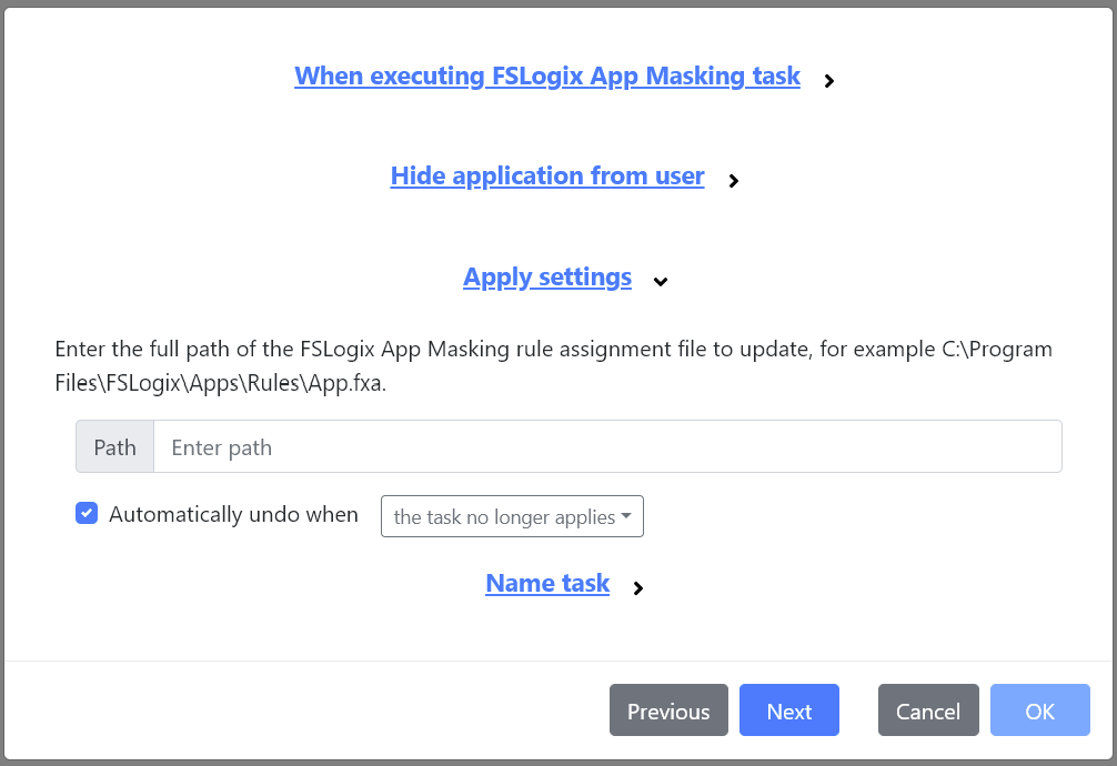 The FSLogix App Masking task.