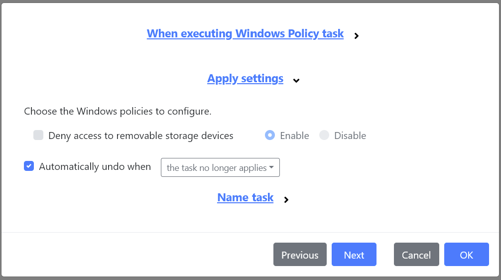 The Windows Policy task.