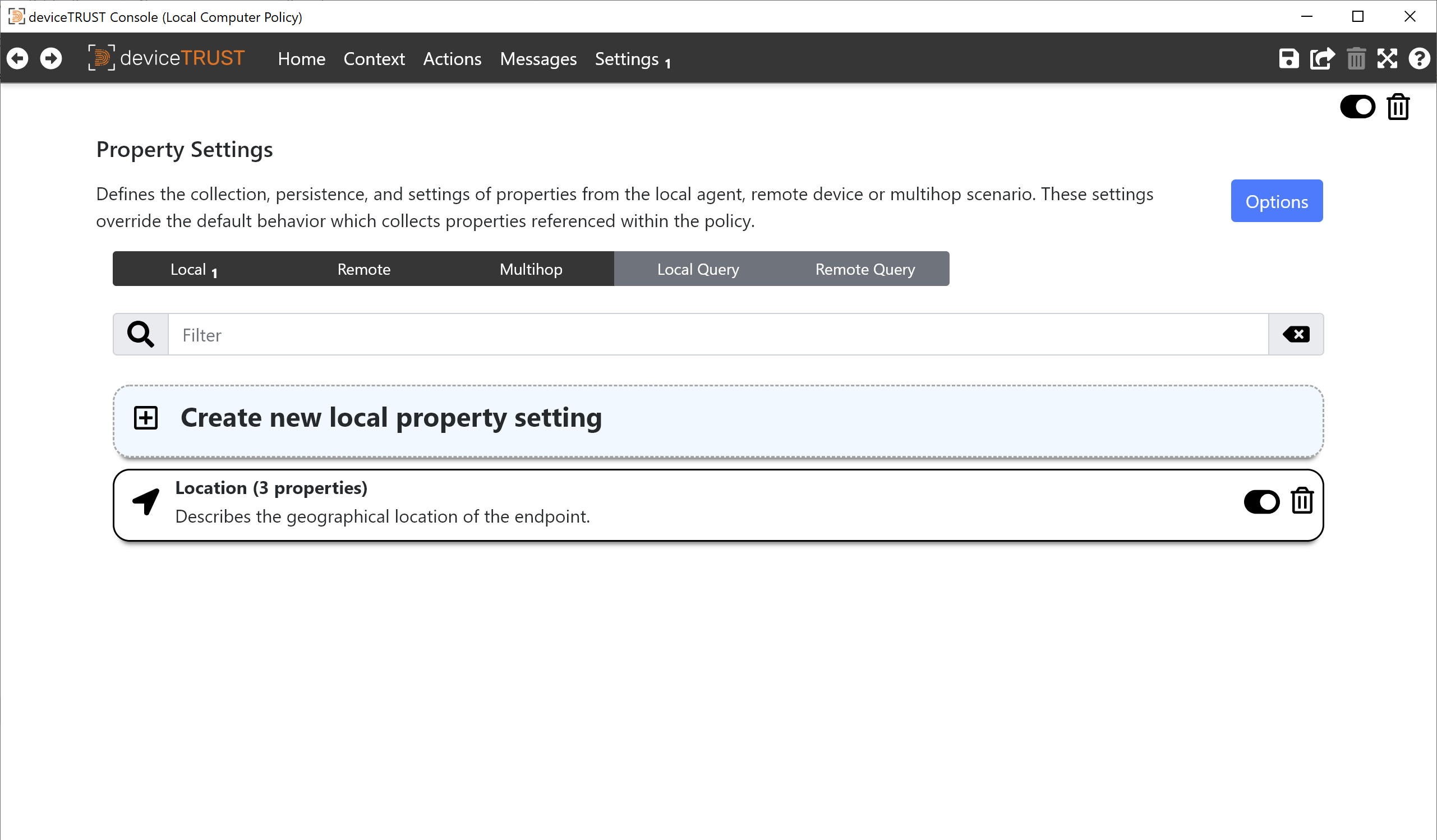 The new Properties settings page.