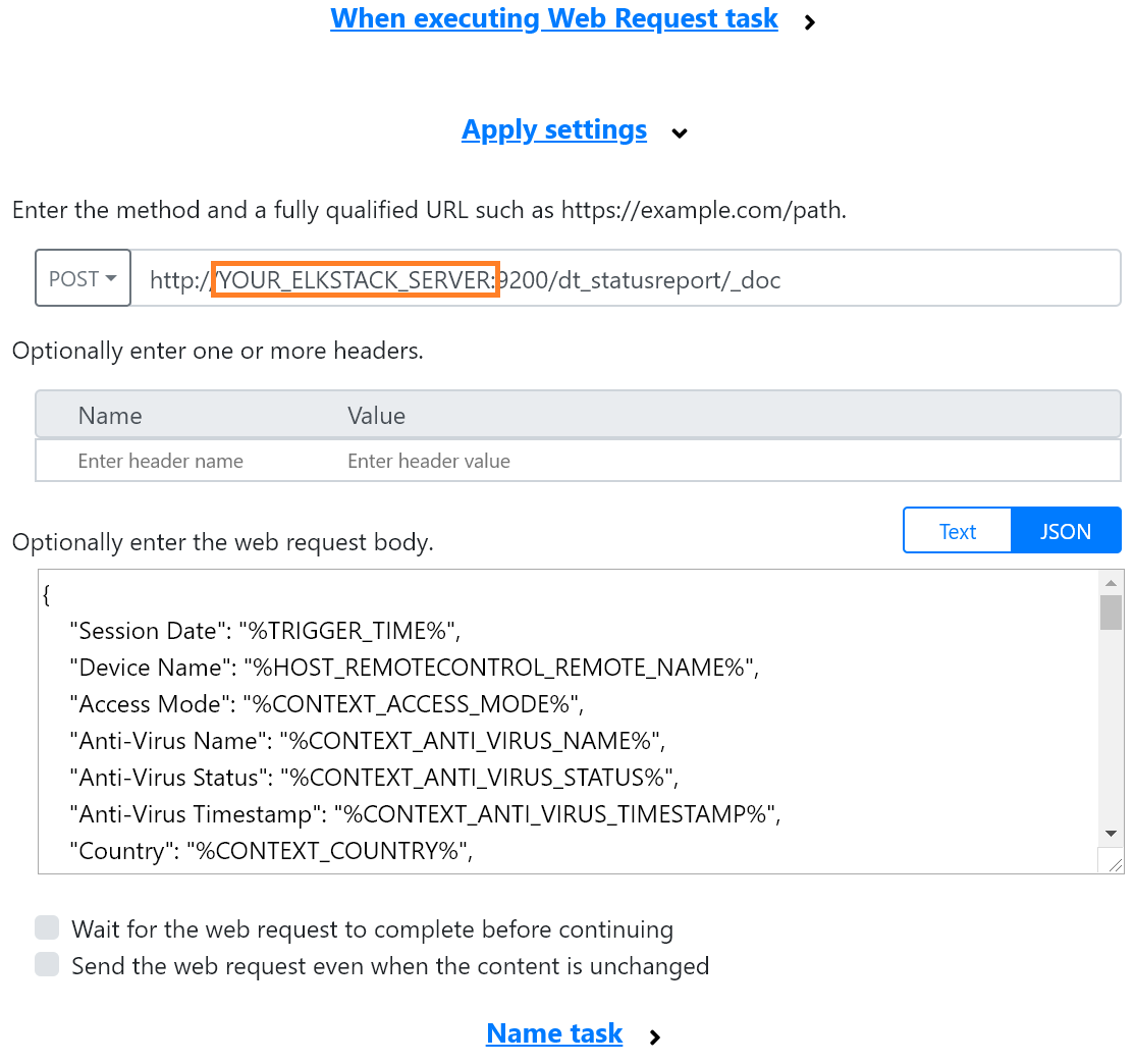 Customising the Web Request task