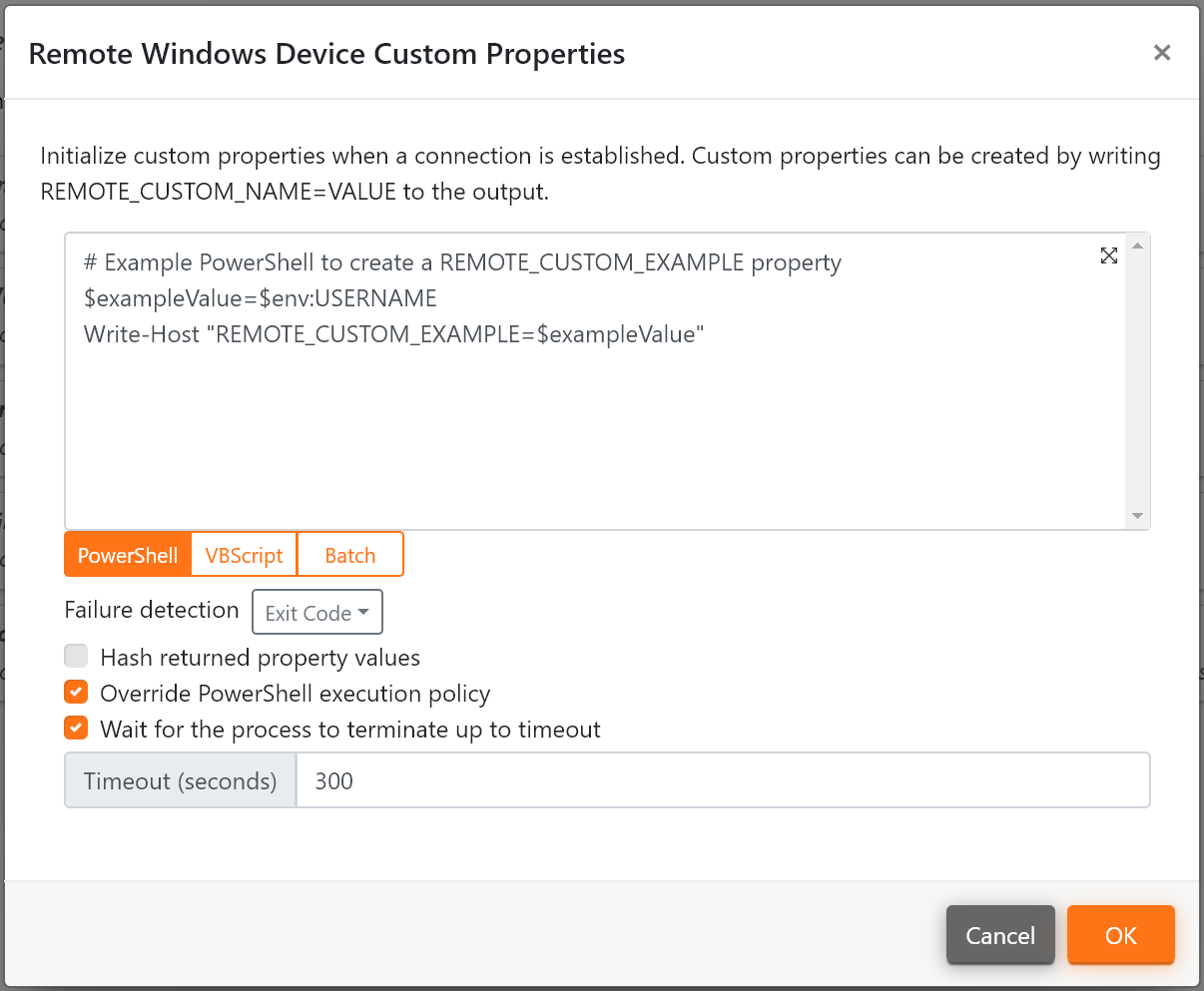 Custom Properties for the Remote Windows Device.