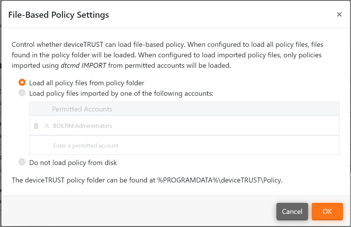 The File-Based Policy Settings.