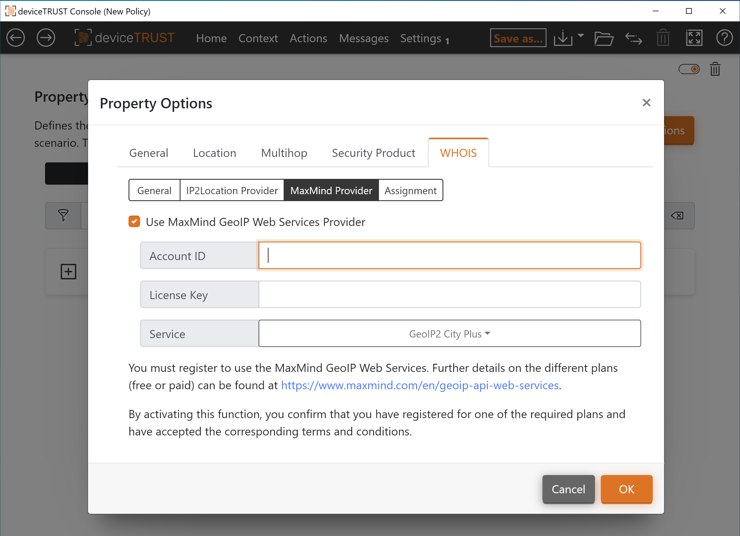 MaxMind Provider Settings