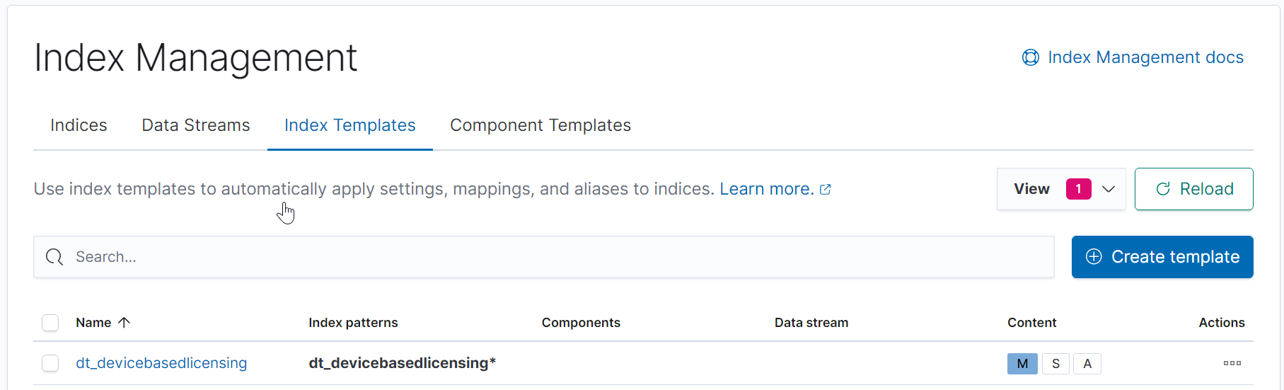 The created index template