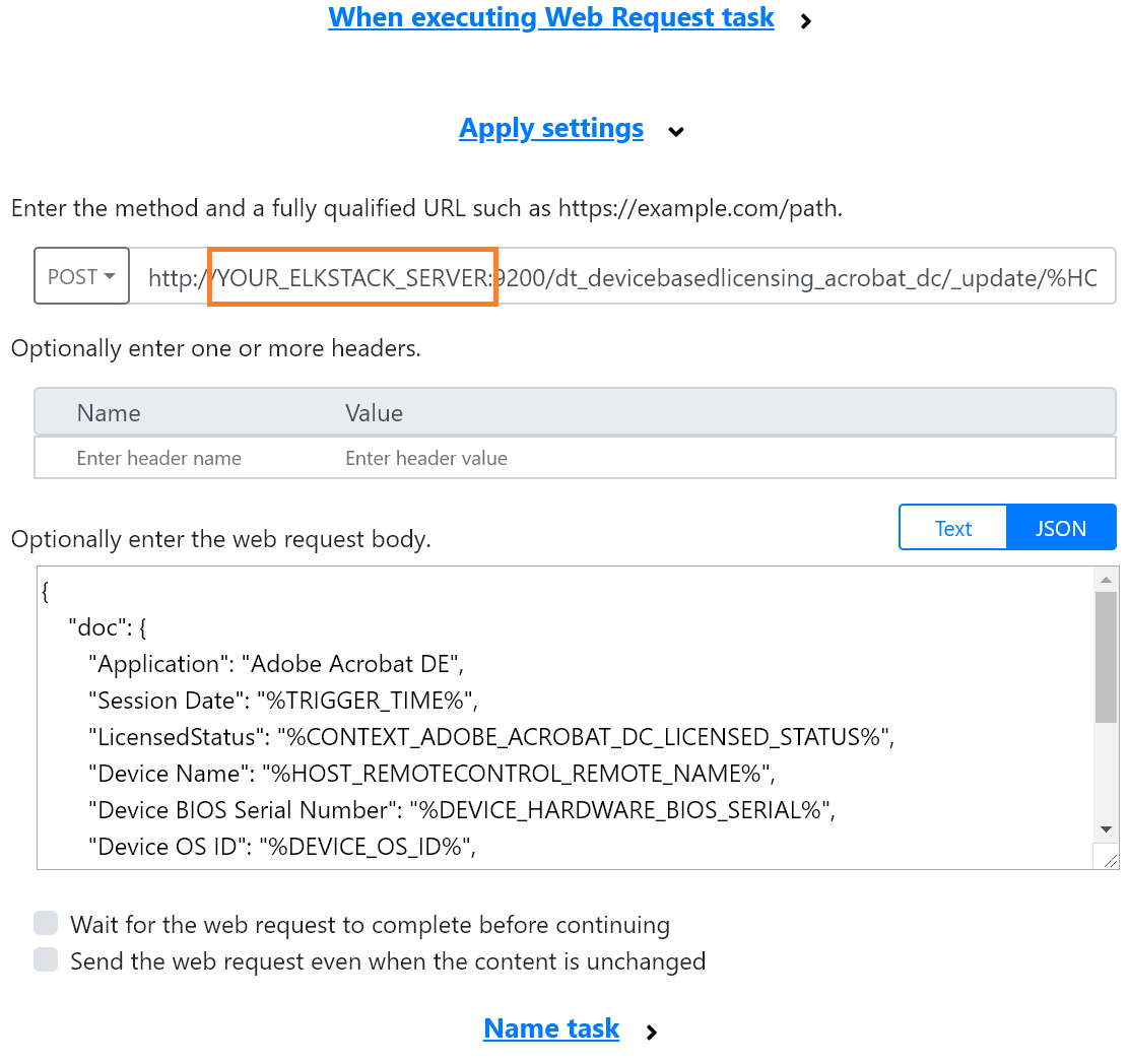 Customising the Web Request task