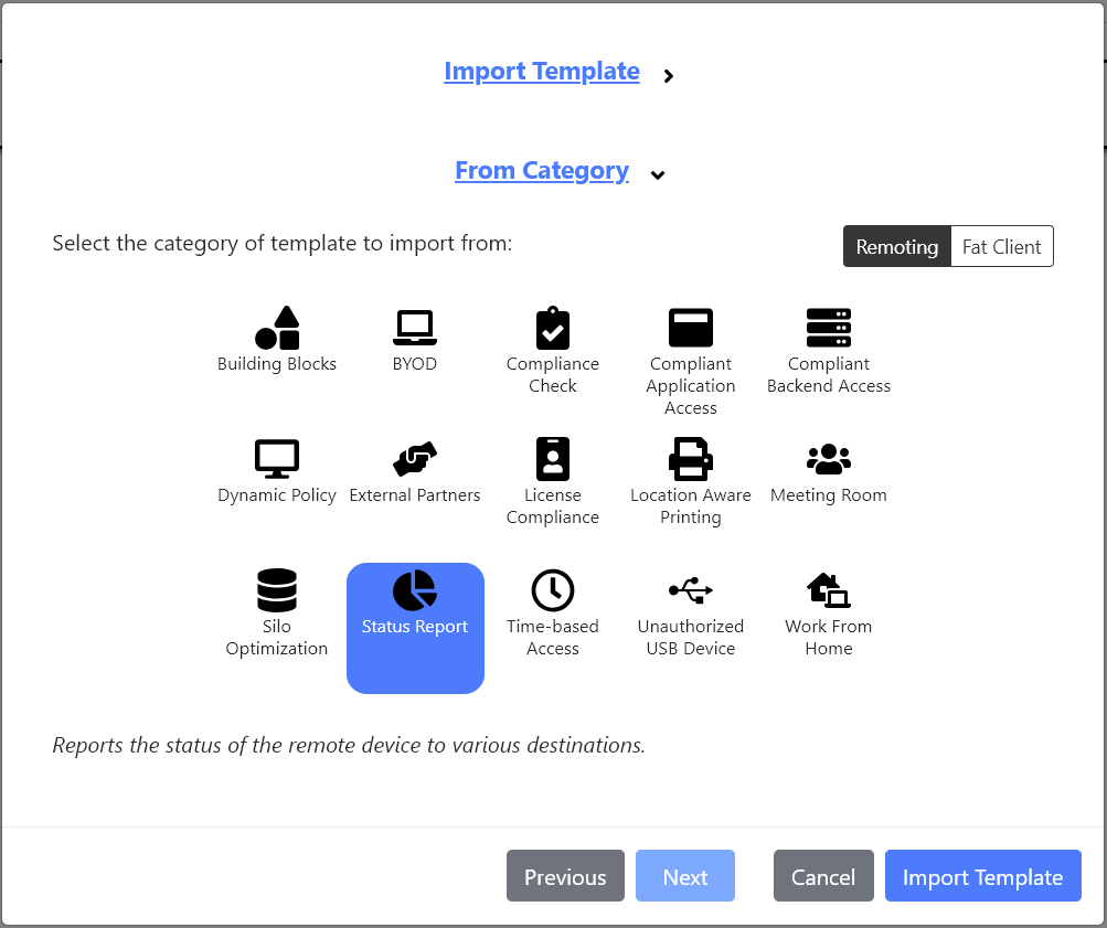 The Status Report template category