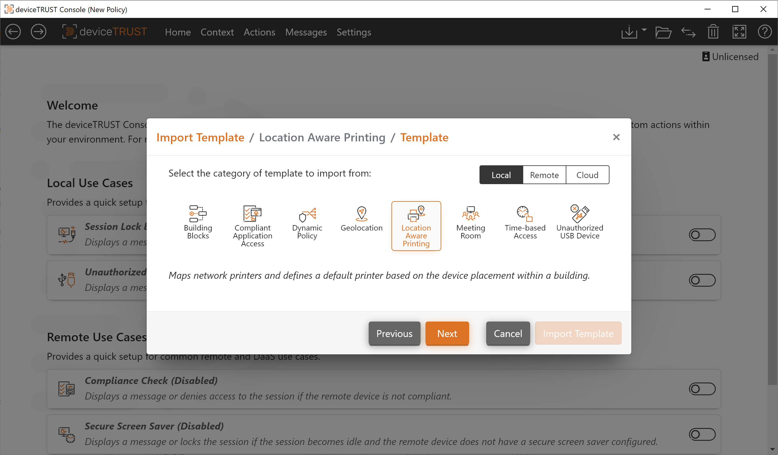 Location Aware Printing Templates