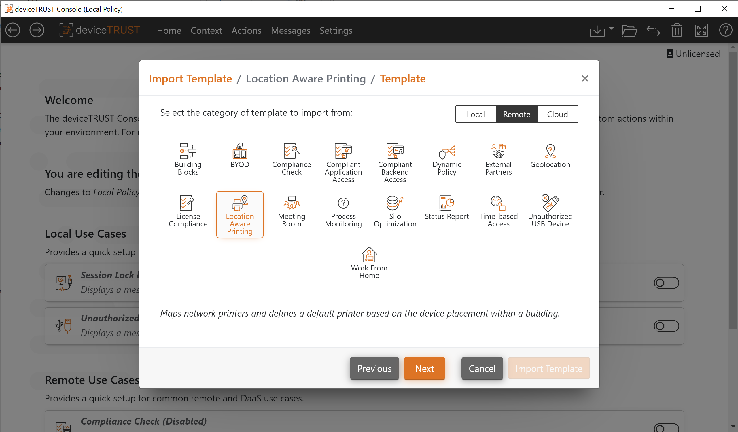 Location Aware Printing Templates