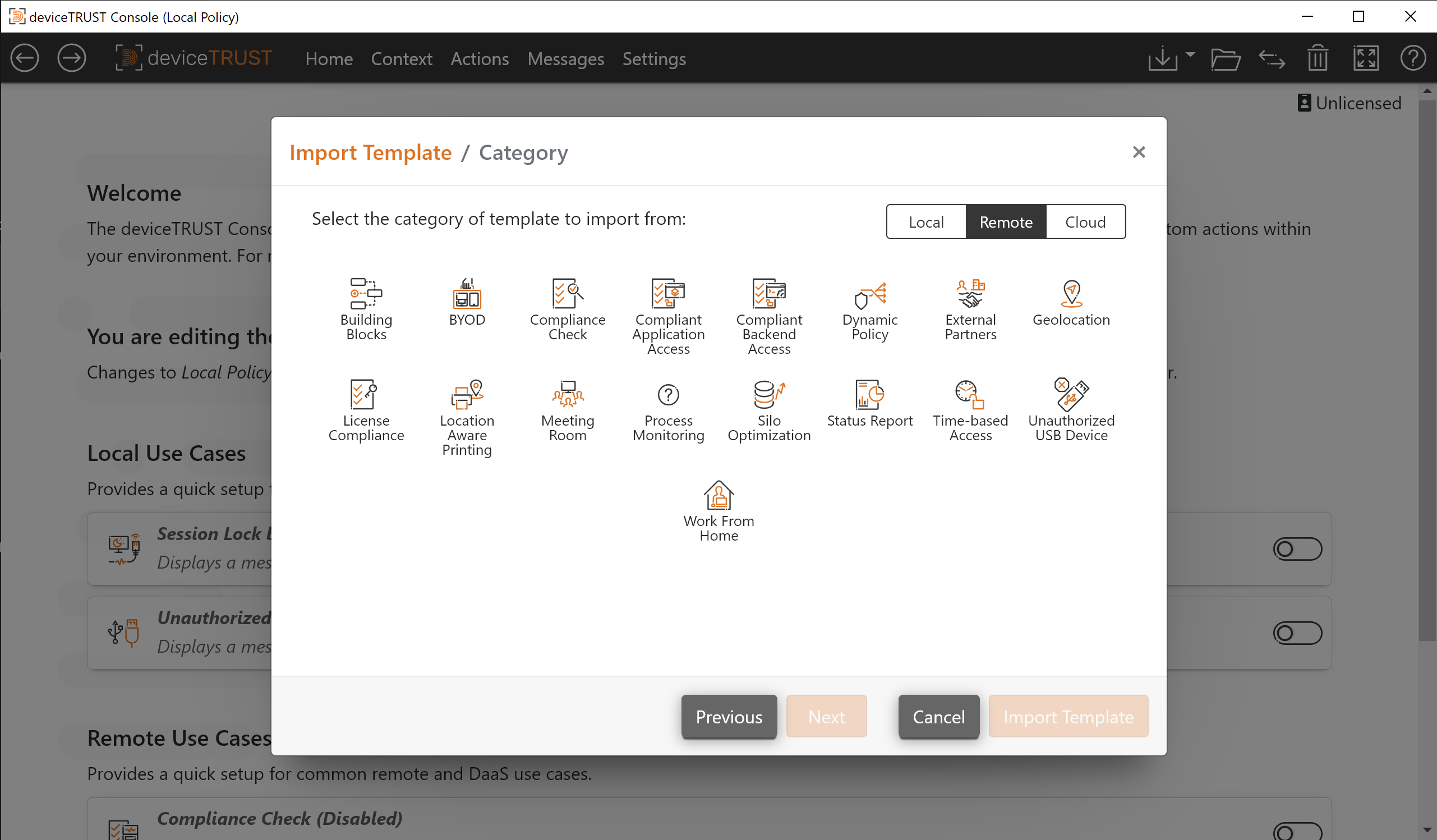 Template category overview