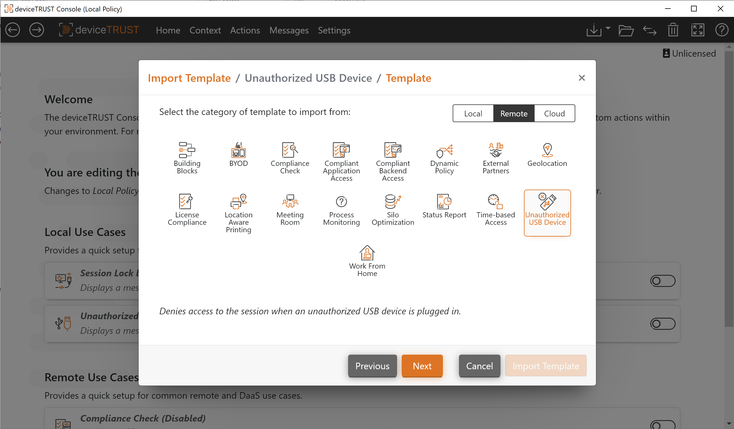 Unauthorized USB Device Templates