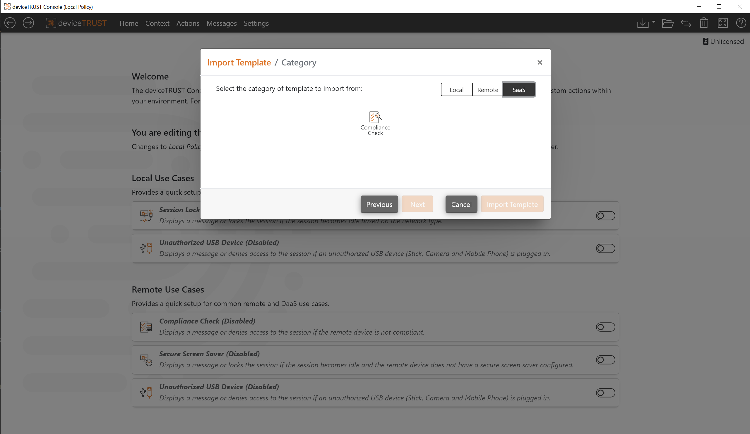 Template category overview